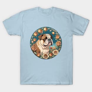 English Bulldog With Rose Wreath T-Shirt